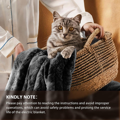 Homemate Heated Blanket Electric Throw - 50"x60" Heating Blanket Throw 1/2/4/6/8 Hours Auto-Off 10 Heat Level Over-Heat Protection Flannel Sherpa ETL Certification