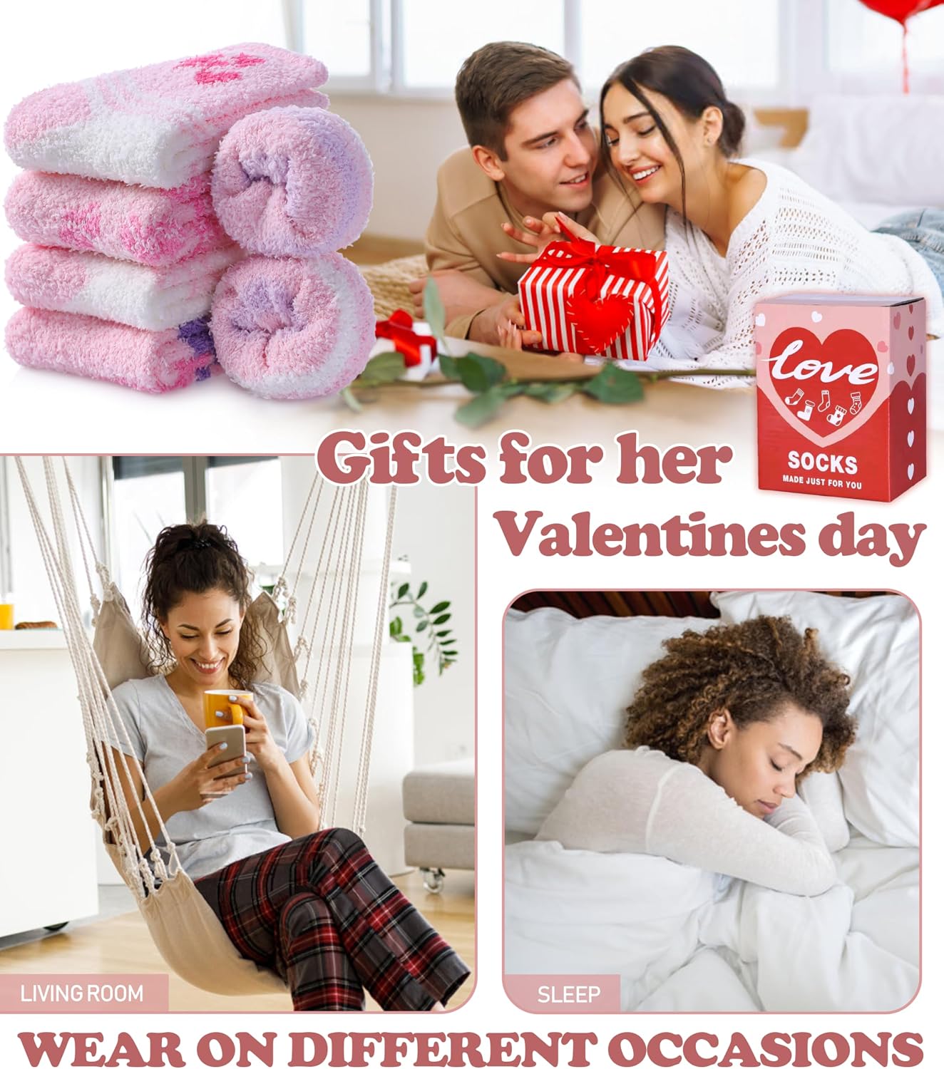 SDBING Fuzzy Socks for Women Soft Fluffy Home Sleeping Socks Cozy Warm Slipper Socks 6 or 5 Pairs