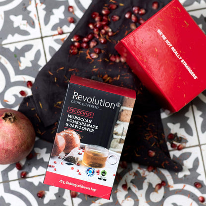 REVOLUTION TEA® Pomegranate White Tea [THE ORIGINAL] – Moroccan Pomegranate & Safflower – Premium Full Leaf Tea – Biodegradable Infuser Tea Bags – Flavored White Tea – 20 Bags