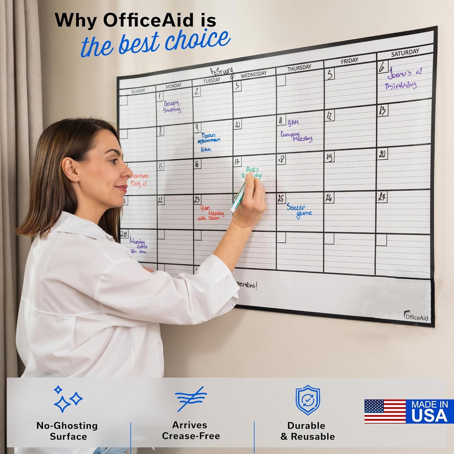 Large Dry Erase Calendar for Wall 36x48, Big Classroom Giant Month, Undated Reusable Family Monthly, Rolled Whiteboard White Board, Calendar Dry Erase Planner for Wall Erasable Large Office 48x36