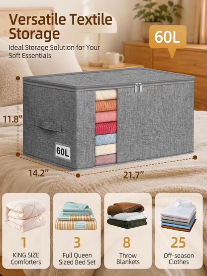 90L Rigid-Structured King Size Comforter Storage Bag, 2 Pack, Gray