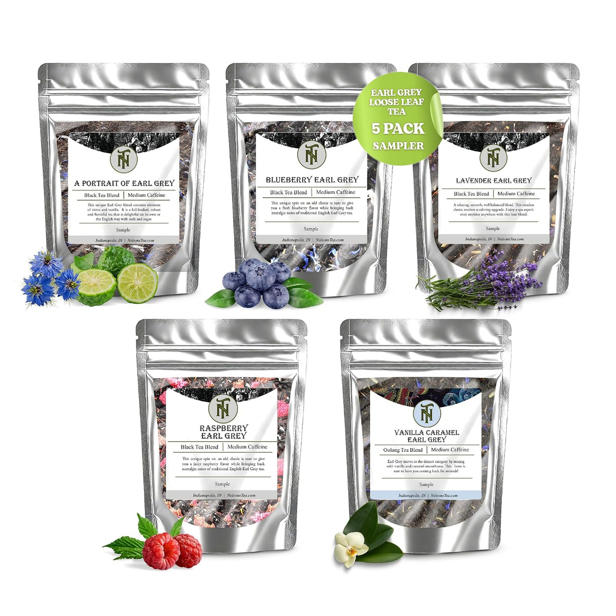 Nelson's Tea Chai Sampler Pack 5 Flavors Variety Loose Leaf Tea, Sample