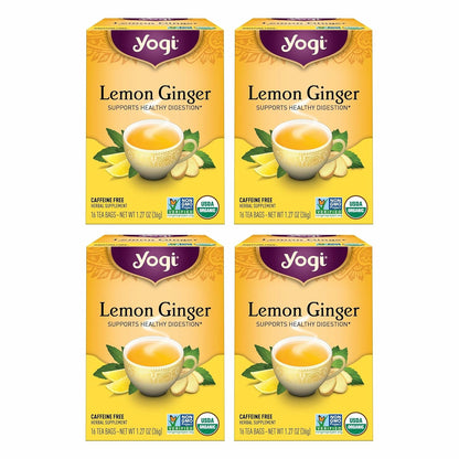 Yogi Tea Lemon Ginger - 16 Bags per Pack (4 Packs) - Organic Ginger Root Tea to Support Healthy Digestion - Includes Lemongrass, Lemon Flavor, Licorice Root, Lemon Peel & More