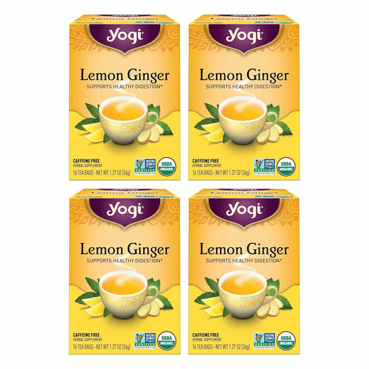 Yogi Tea Lemon Ginger - 16 Bags per Pack (4 Packs) - Organic Ginger Root Tea to Support Healthy Digestion - Includes Lemongrass, Lemon Flavor, Licorice Root, Lemon Peel & More