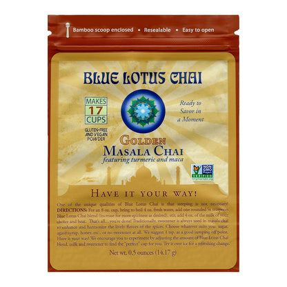 Blue Lotus Chai - Golden Masala Flavor Chai - Makes 100 Cups - 3 Ounce Masala Spiced Chai Powder with Organic Spices - Instant Indian Tea No Steeping - No Gluten