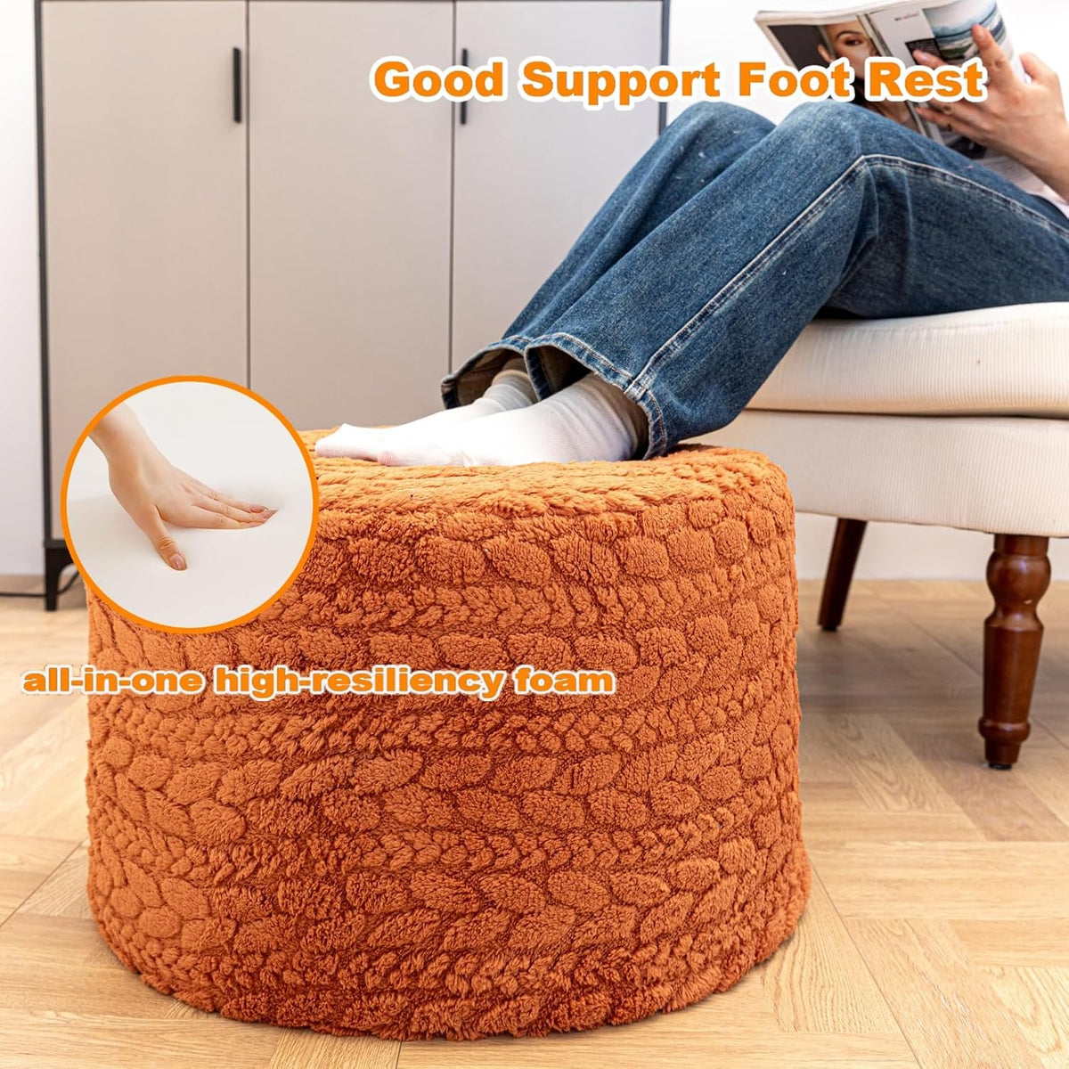 Round Pouf Ottoman Foot Stool 20x14In Ottoman Footrest for Couch Sofa Green