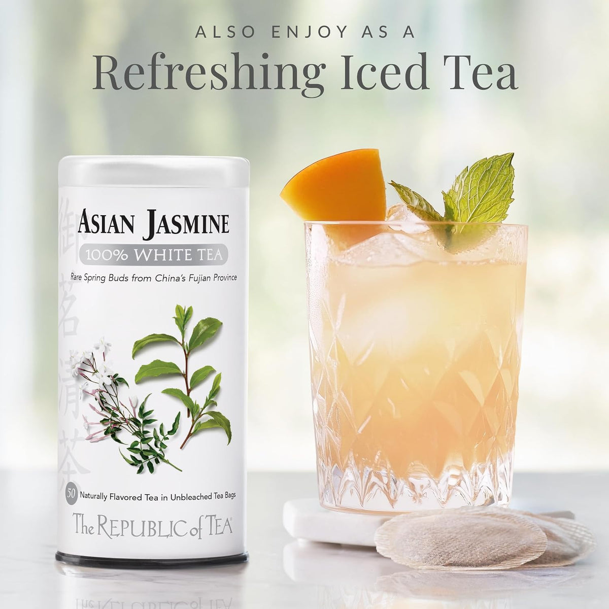 The Republic of Tea Asian Jasmine 100% White Tea, Low Caffeine, 50 Count