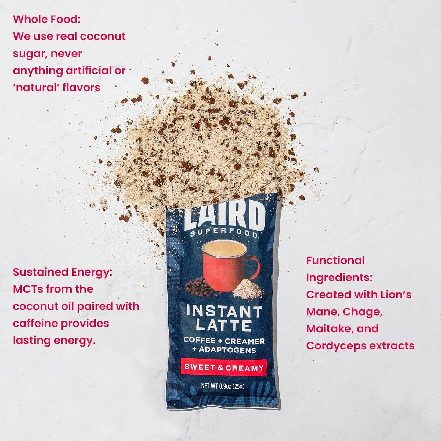 Laird Superfood Chai Instant Latte with Adaptogens - Instant Chai Tea Powder with Superfood Coconut Creamer - Gluten Free, Non-GMO, Vegan, 8 oz. Bag, Pack of 1