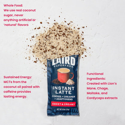 Laird Superfood Chai Instant Latte with Adaptogens - Instant Chai Tea Powder with Superfood Coconut Creamer - Gluten Free, Non-GMO, Vegan, 8 oz. Bag, Pack of 1