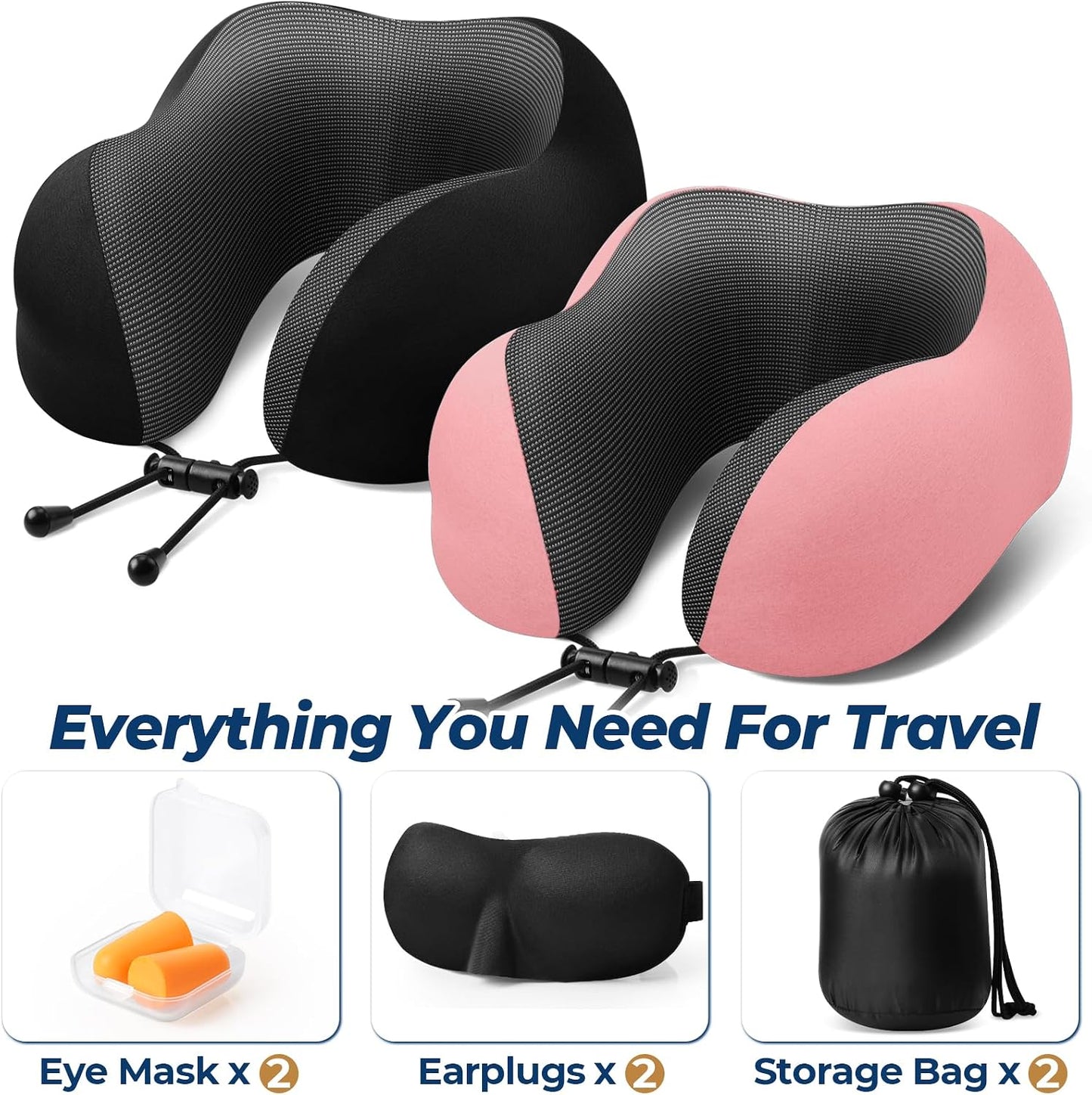 ExploreBliss Travel Pillow, Travel Pillows for Sleeping Airplane, Neck Pillow Airplane, Memory Foam Neck Pillow Set with Eye Mask, Earplugs and Storage Bag -Grey