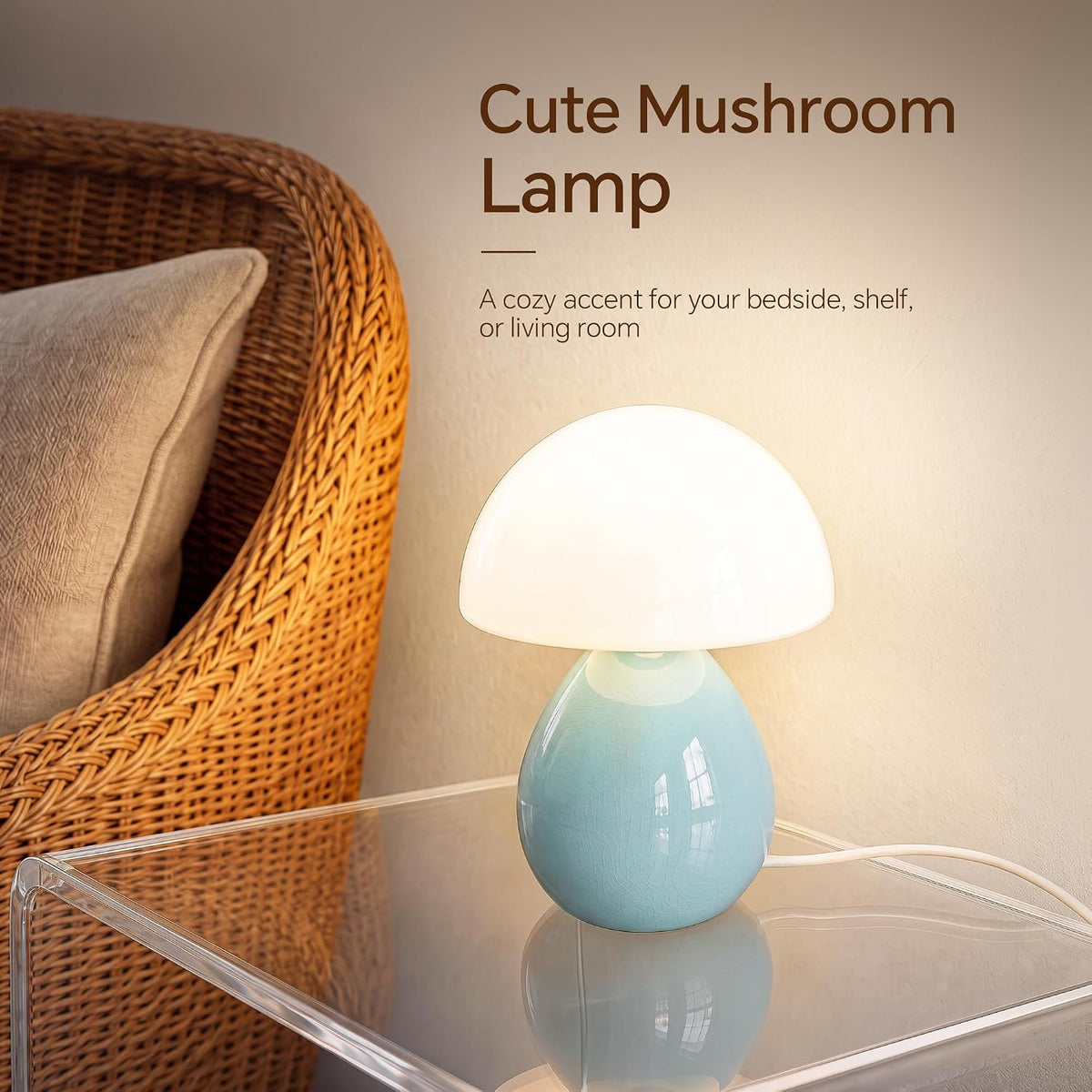 Dawnwake Mushroom Lamp Table Lamp for Bedroom-Small Desk Table Lamps,White