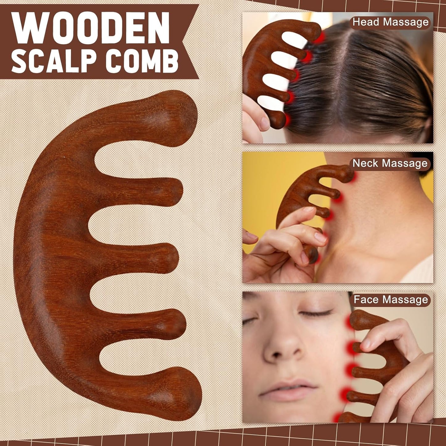 ProSuites 3 Pcs Wooden Head Scalp Massager Comb, Head Massage Tool for Relaxation Hair Gua Sha Comb