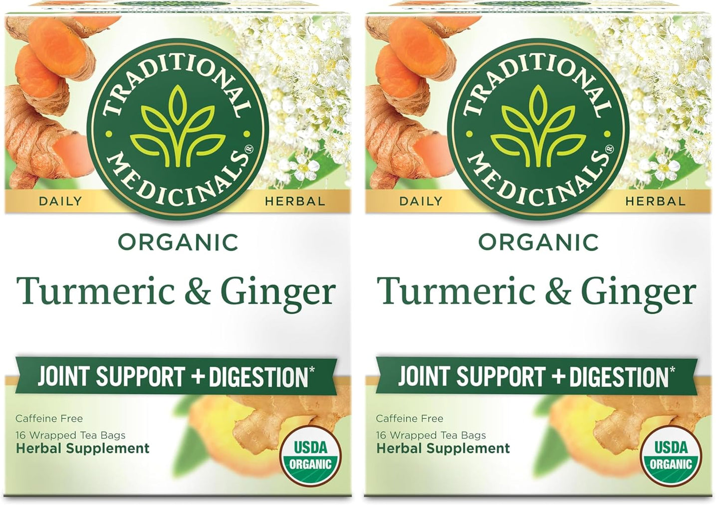 Traditional Medicinals Organic, Turmeric Tea with Ginger & Meadowsweet - Supports Normal Response to Inflammation - Kosher, Non-GMO, Caffeine-Free, Compostable - 16 Tea Bags