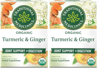 Traditional Medicinals Organic, Turmeric Tea with Ginger & Meadowsweet - Supports Normal Response to Inflammation - Kosher, Non-GMO, Caffeine-Free, Compostable - 16 Tea Bags
