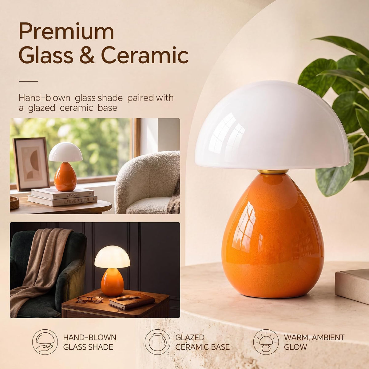 Dawnwake Mushroom Lamp Table Lamp for Bedroom-Small Desk Table Lamps,White