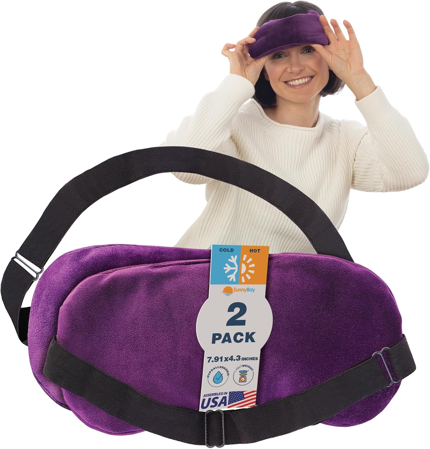 SunnyBay Microwavable Heated Eye Mask for Dry Eyes, Moist Cold and Warm Compress for Eyes with Elastic Strap and Unscented Hydra Bead Filling, Washable Soft Plush Material, 7.9 x 4.3 Inches