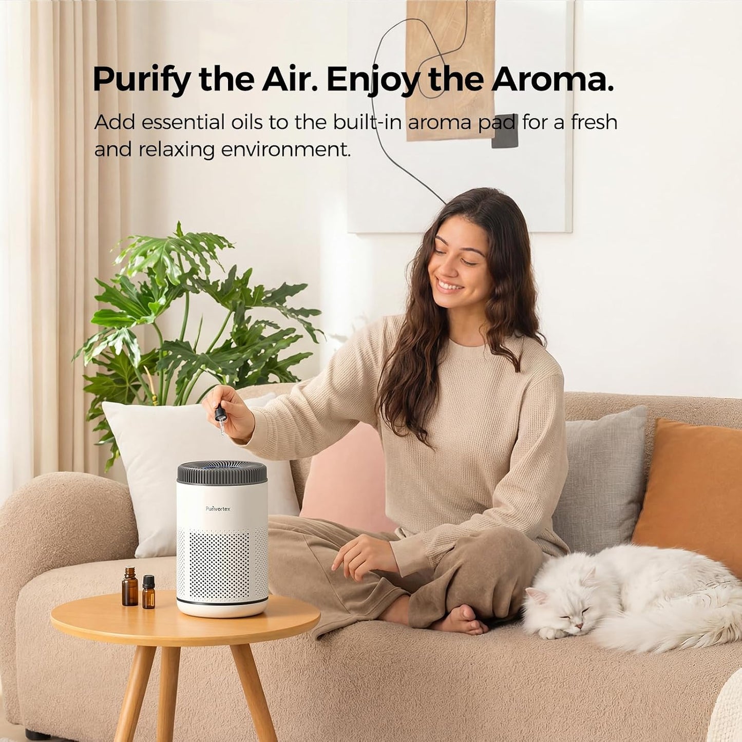 Purivortex Air Purifier for Bedroom, HEPA Air Purifier for Smoke, Dust, Pollen, Pet Dander, Odor & Hair, Quiet Portable Air Cleaner with Sleep Mode, Covers Up to 540 Sq Ft, AC300 Pro White