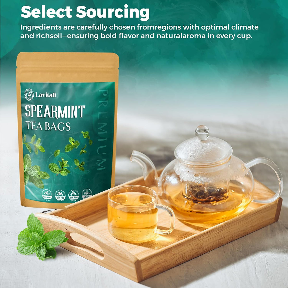 Lavitali, Spearmint Leaves Tea Bag | 120 bags, 100% Pure Herbal Tea | Caffeine-Free, Antioxidant-Rich, Eco-Friendly Filter Bag | Daily Natural Botanical, Hot or Iced Herbal Infusion