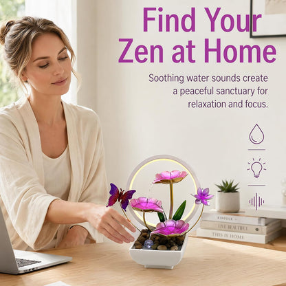 Tabletop Fountain,Indoor Water Fountain,Home Fengshui Décor Zen Relaxation Soothing Sound Machine for Office,Living Room,or Bedroom,Green Lotus,Hummingbird & Pink Flower,9.1inch