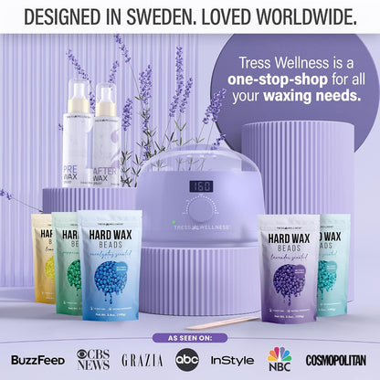 Tress Wellness Award Winning Waxing Kit for Sensitive Skin, Safe for Face & Skin, Easy to Use, At-Home Kit for Face, Bikini, Brazilian & Full Body - Digital Display, Black Purple Flower