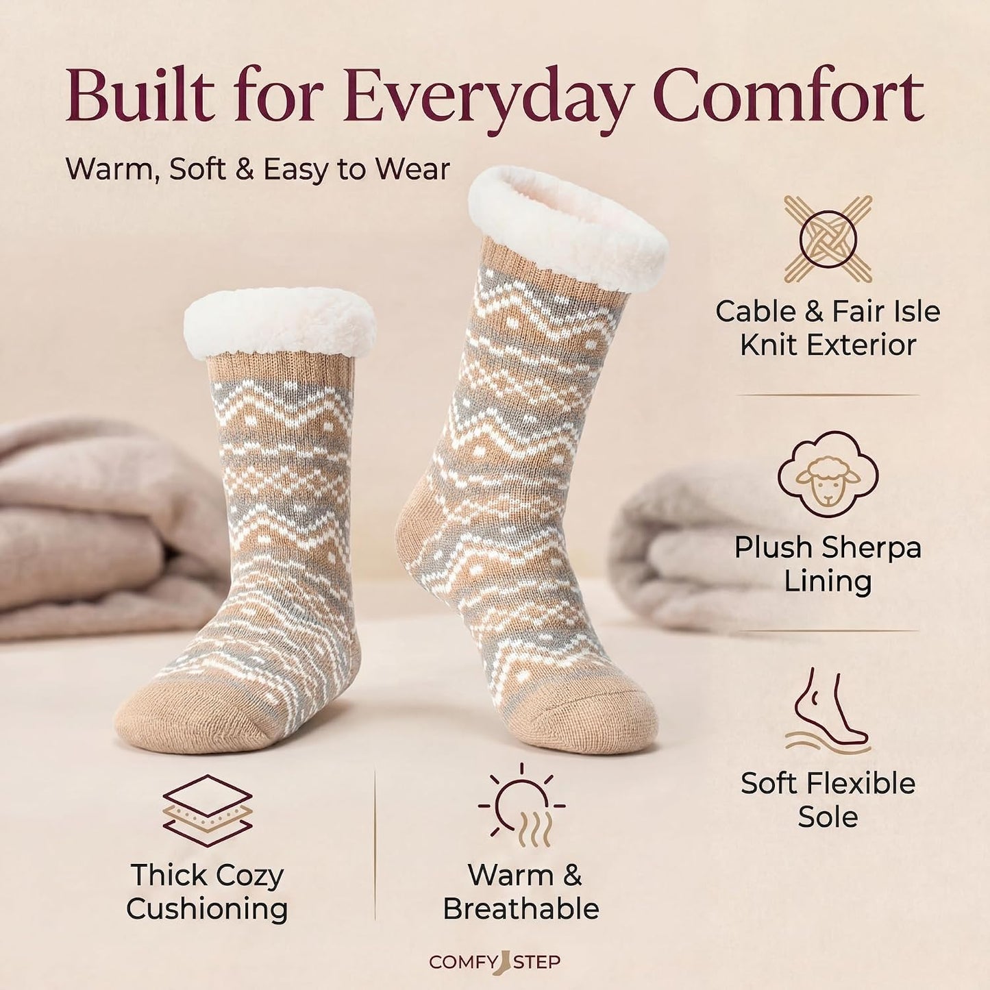 Cozylook Fuzzy Slipper Socks for Women with Grips Warm Cozy Soft Non-Slip Winter Socks Cozy Gift Idea