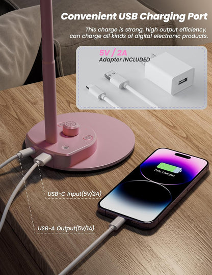 BOHON LED Desk Lamp with USB Charging Port 3 Color Modes Dimmable, Black