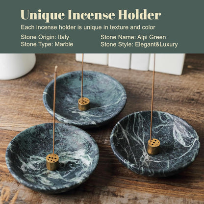 Koville Natural Marble Incense Holder, Incense Holder for Sticks with 9 Holes, Handmade Incense Burner Ash Catcher for Meditation Yoga SPA, Balsam Fir/Palo Santo/Sage/Cone (White)