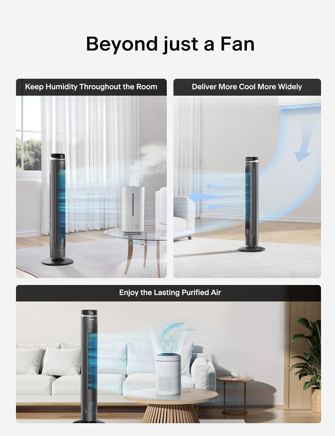 PELONIS 40 inch Bladeless Tower Fan for Bedroom, Standing Fan with Remote Control, 26ft/s, 90° Oscillation, 3 Speed Settings, 27dB, 3 Modes, 15-Hour Timer, LED Display, Fan that Blows Cold Air, White