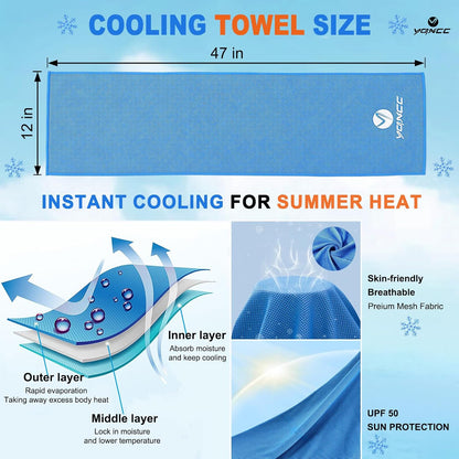 YQXCC 4 Pack Cooling Towels (47"x12"), Ice Cool Neck Towel, Soft Breathable Microfiber for Yoga, Golf, Gym, Running, Camping & Hot Weather