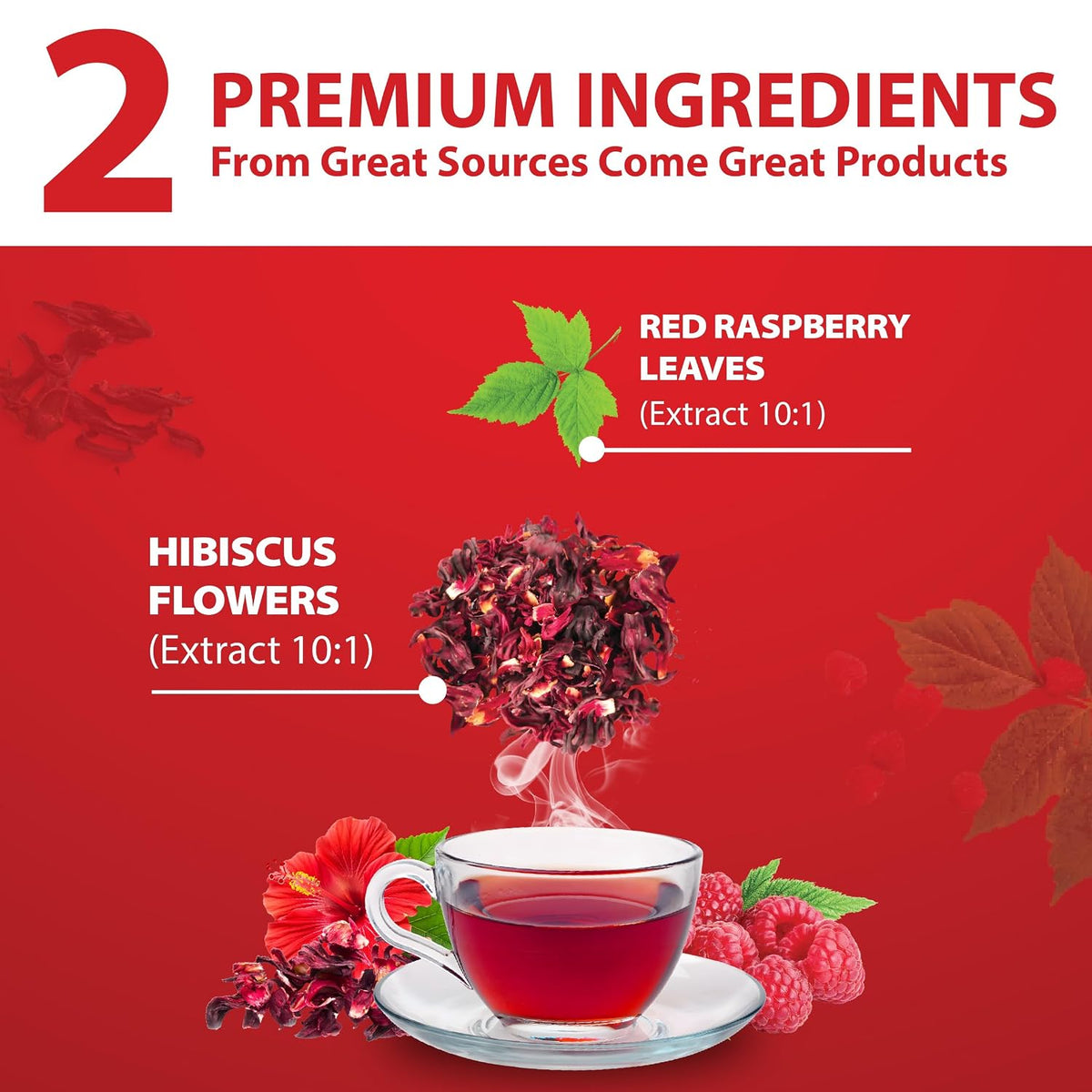 MILIVOL Hibiscus Flowers Mixed Red Raspberry Leaf Tea Bags - 1.5Gr/Bag - 40 Bags - Non-GMO, Caffeine-free Tea supports Heart, Digestion and Mood