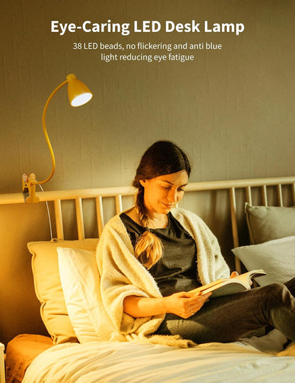 BOHON Desk Lamp with Clamp, Clip on Light, 5 Color 10 Brightness, Teal