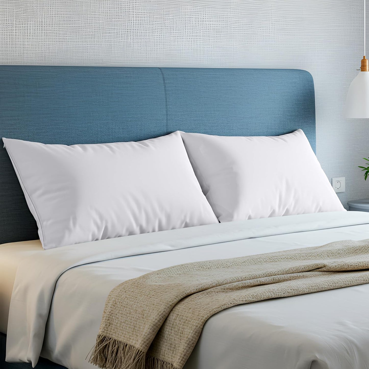 Set of 4 Pillow Protectors with Zipper Standard Size, Bed Bug and Dust Mite Proof Pillow Covers, Ultra Soft Pillow Encasements, Moisture Wicking and Waterproof Pillow Cases by Utopia Bedding (White)