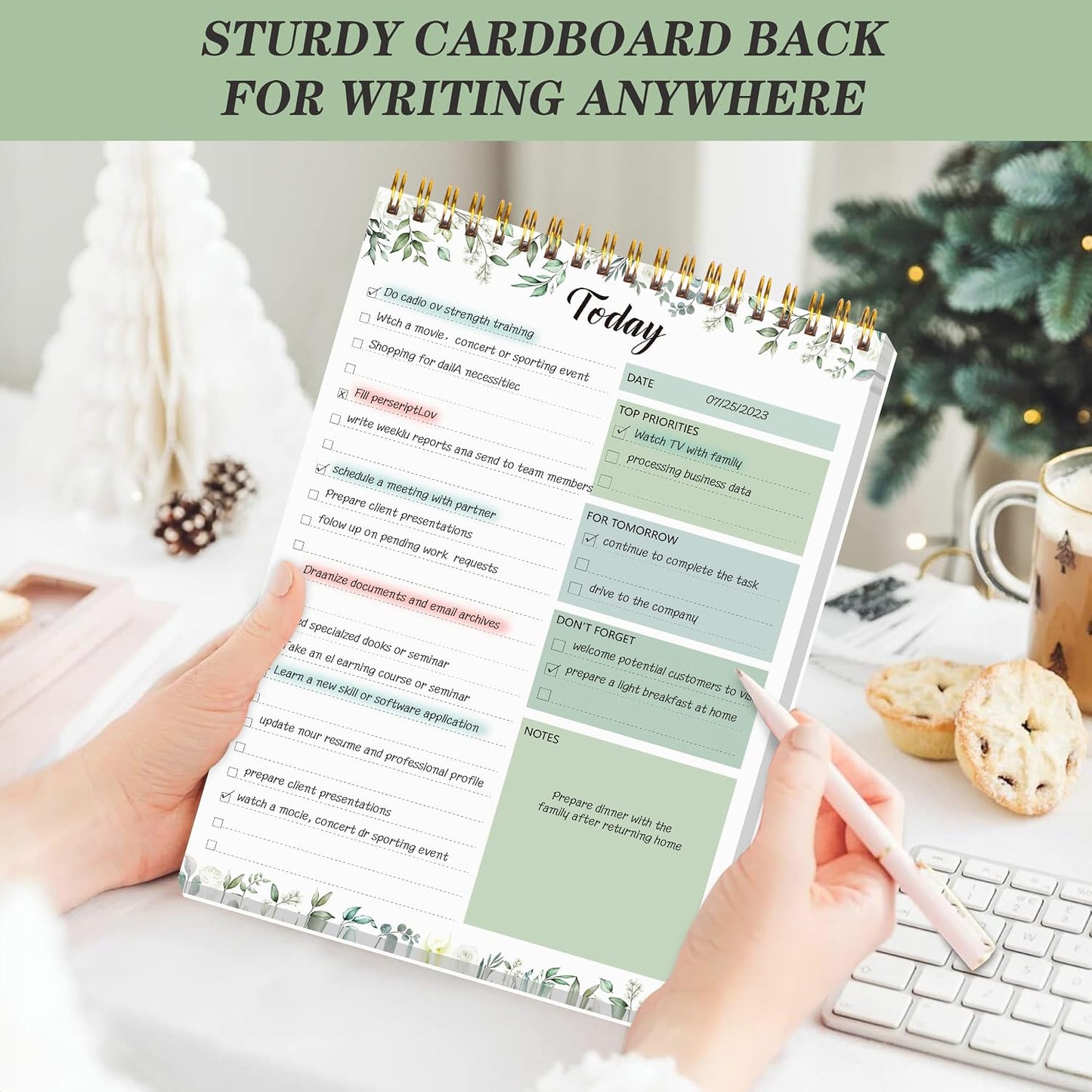 To Do List Notepad - Daily Planner Notepad 104 Pages Task Planner, 6.7" x 9.8" Double Sided Spiral Notebook with Checklist Productivity Planning Pad for Work Office Home-Pink