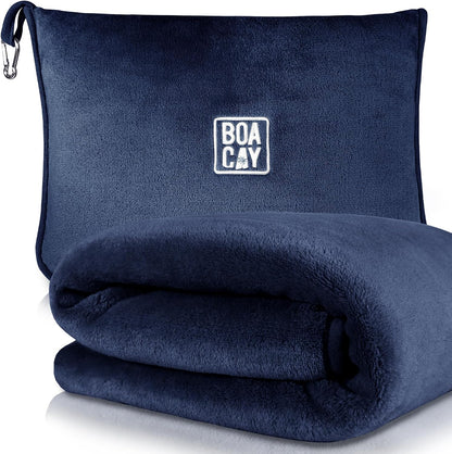 BOACAY Soft & Warm Travel Blanket for Airplane & Car - Long Flight Essential for Women, Men, Kids - Compact Pillow with Luggage Sleeve & Backpack Clip