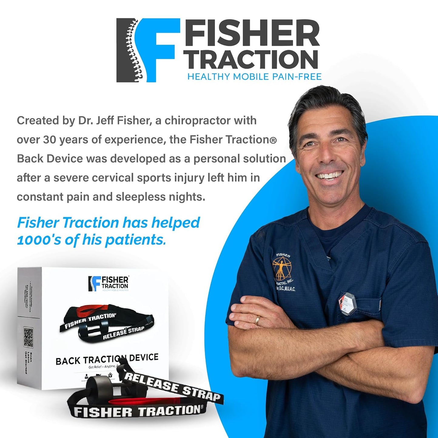 Fisher Traction Lower Back Decompression Device – Lumbar Traction for Spinal Decompression – Patented Stretcher Strap Release for Spinal Rehydration – Lightweight & Portable (Under 230 lbs)