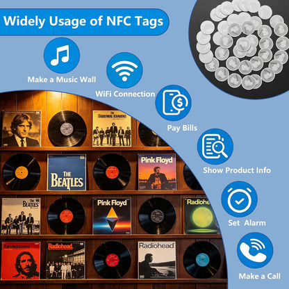 30 PCS NFC Stickers NTAG215 Tags, 504 Bytes Clear Waterproof Rewritable