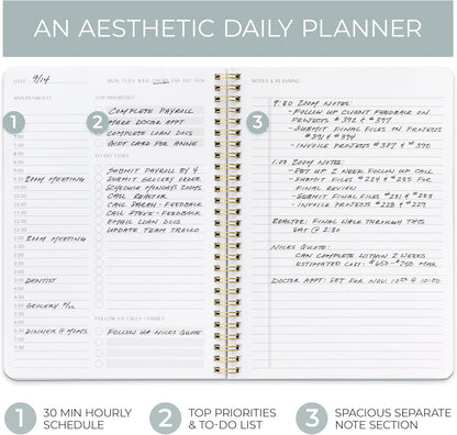 Beautiful Daily Planner And Notebook With Hourly Schedule - Spiral Notebook