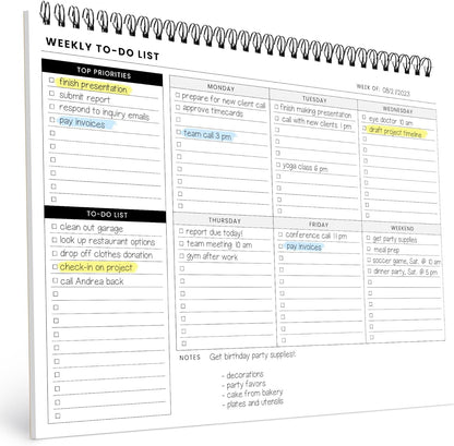 Weekly Planner Pad: To Do List Desk Notepad with Multiple Sections - 8.5x11" 52 Sheets - Undated Tear Off Notebook Calendar - Habit Planning Tracker, Task Goal Checklist Organizer - Agenda Plan Pad