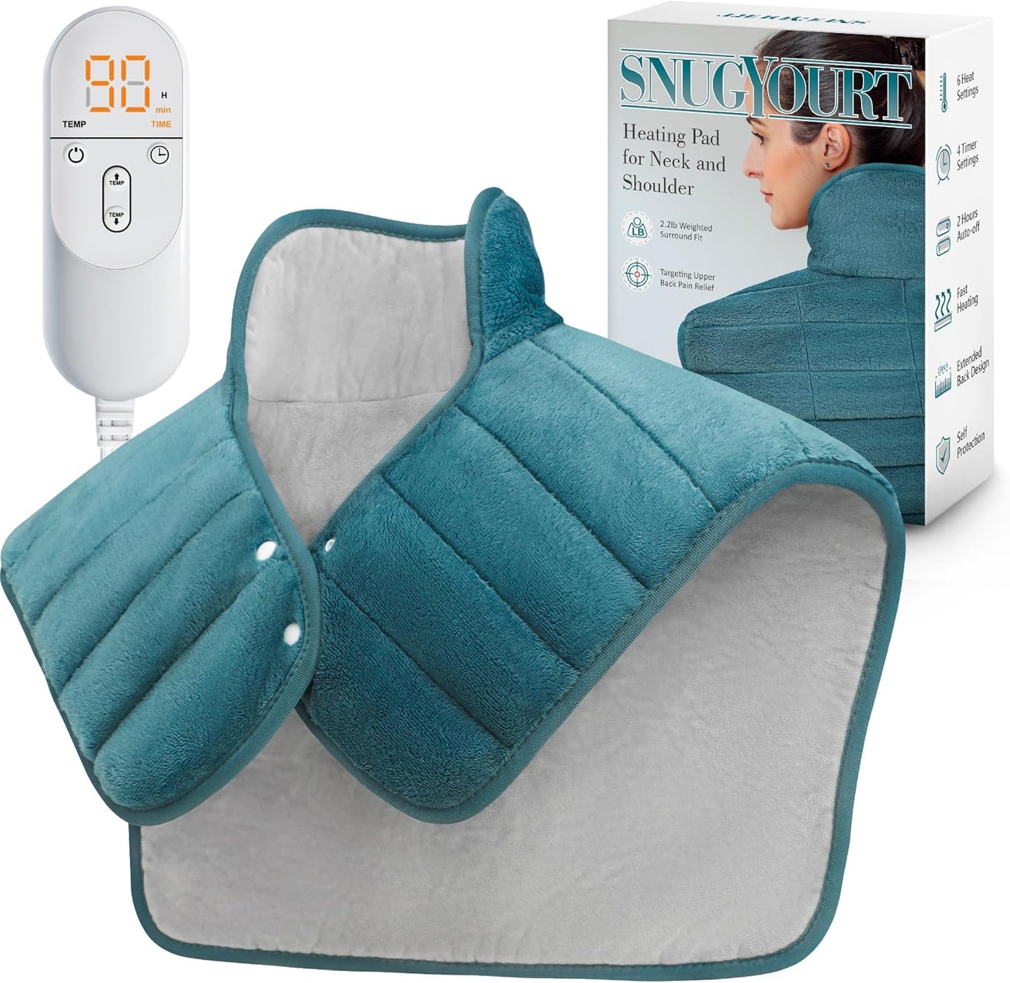 Heating Pad for Neck and Shoulders and Back, 24"x23" XL Large Electric Heated Wrap for Daily Relaxation, Gifts for Women Men, 2lb Weighted, 6 Heat Settings, 4 Timers, Silver Grey