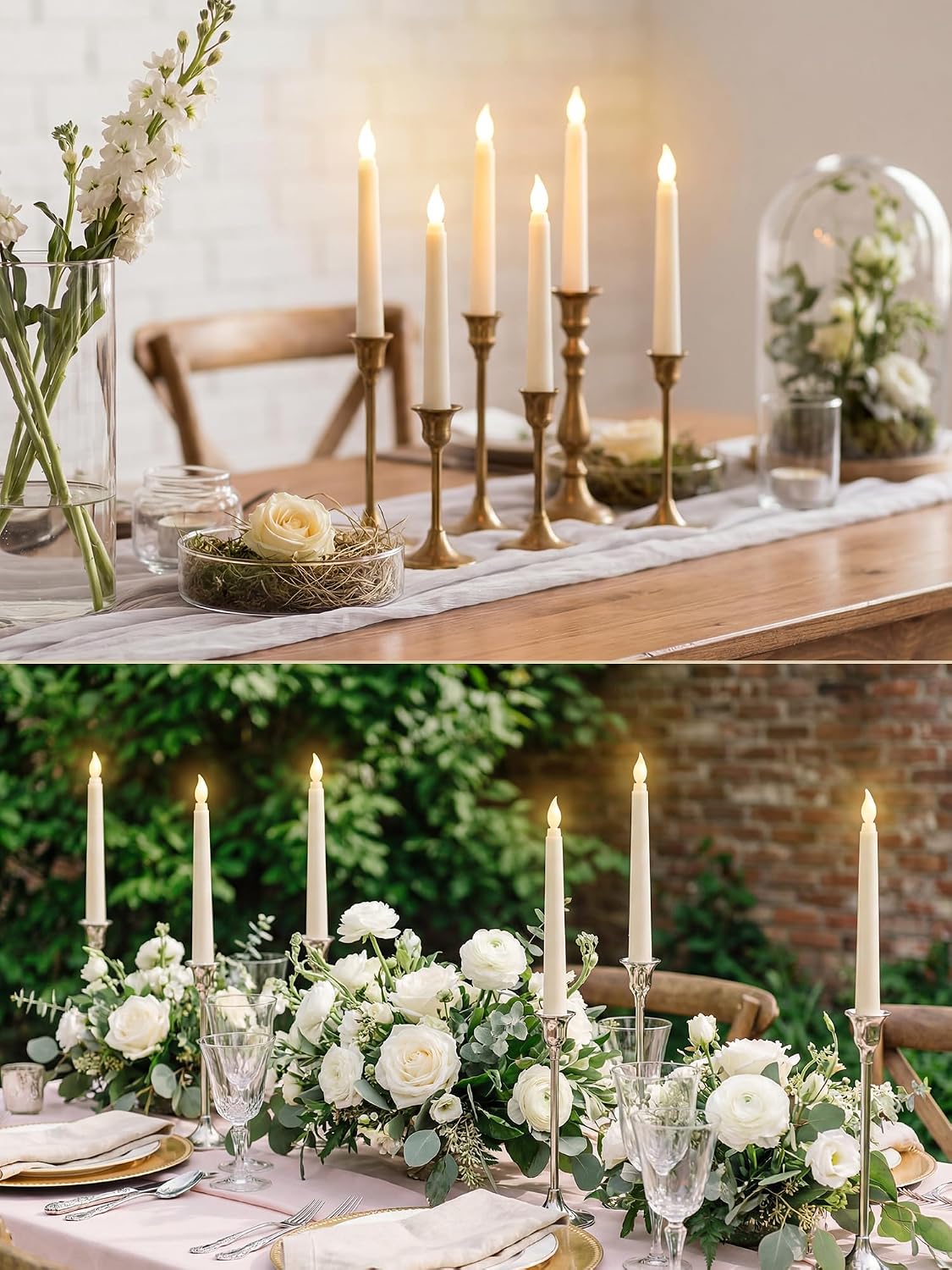 Treela 24 Pcs Flameless Taper Candles Battery Operated Bulk Fake Candles Light LED Candle Sticks Flickering Tapered for Easter Wedding Anniversary Decoration(Basic,11 Inch,Ivory)