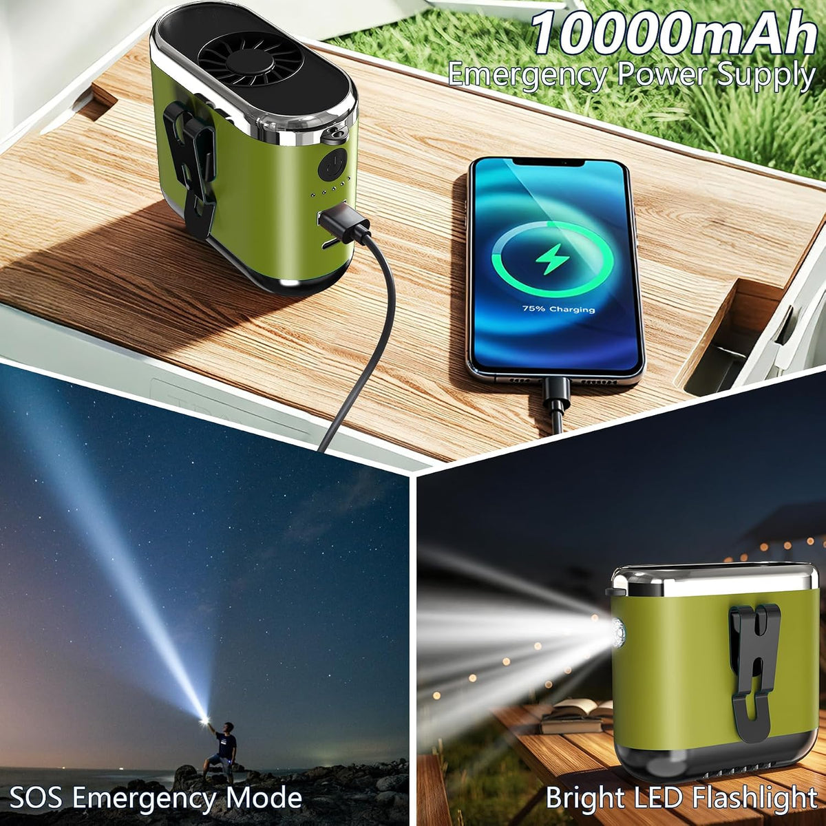 10000mAh Portable Waist Fan Clip On Rechargeable, Personal Wearable Belt Neck Fan with 5 Speeds & Flashlight, Hands-Free MAX 40H Work Time for Outside Jobsite Camping Travel (Black)