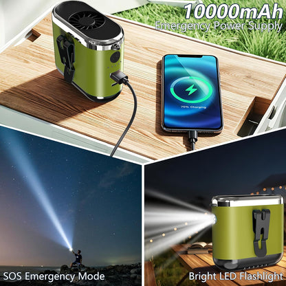 10000mAh Portable Waist Fan Clip On Rechargeable, Personal Wearable Belt Neck Fan with 5 Speeds & Flashlight, Hands-Free MAX 40H Work Time for Outside Jobsite Camping Travel (Black)