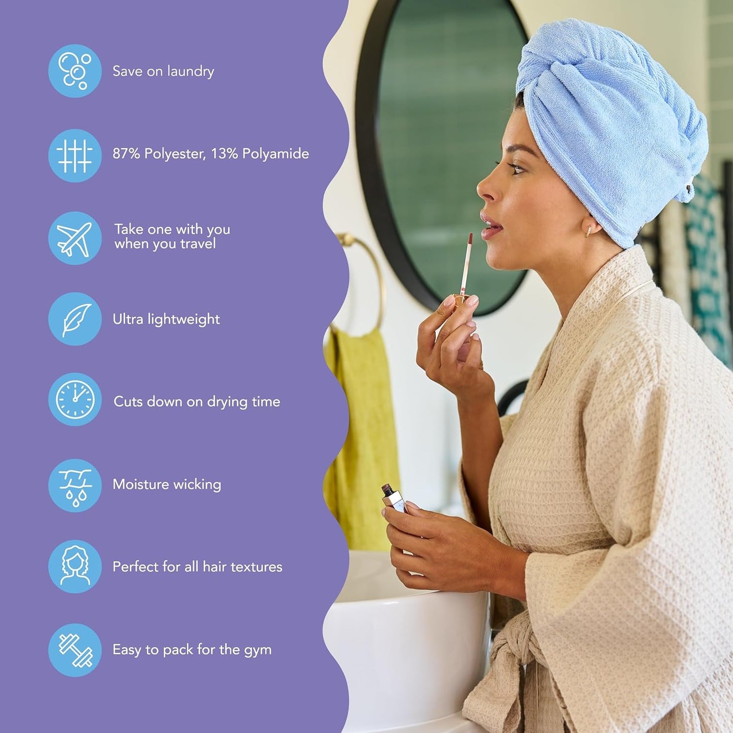 Turbie Twist 2-Pack Microfiber Hair Towel for Beauty, Travel, Gifting - Hair Wrap Turban for Straight, Wavy & Curly Hair - Premium Personal Care - Dark Purple & Light Purple