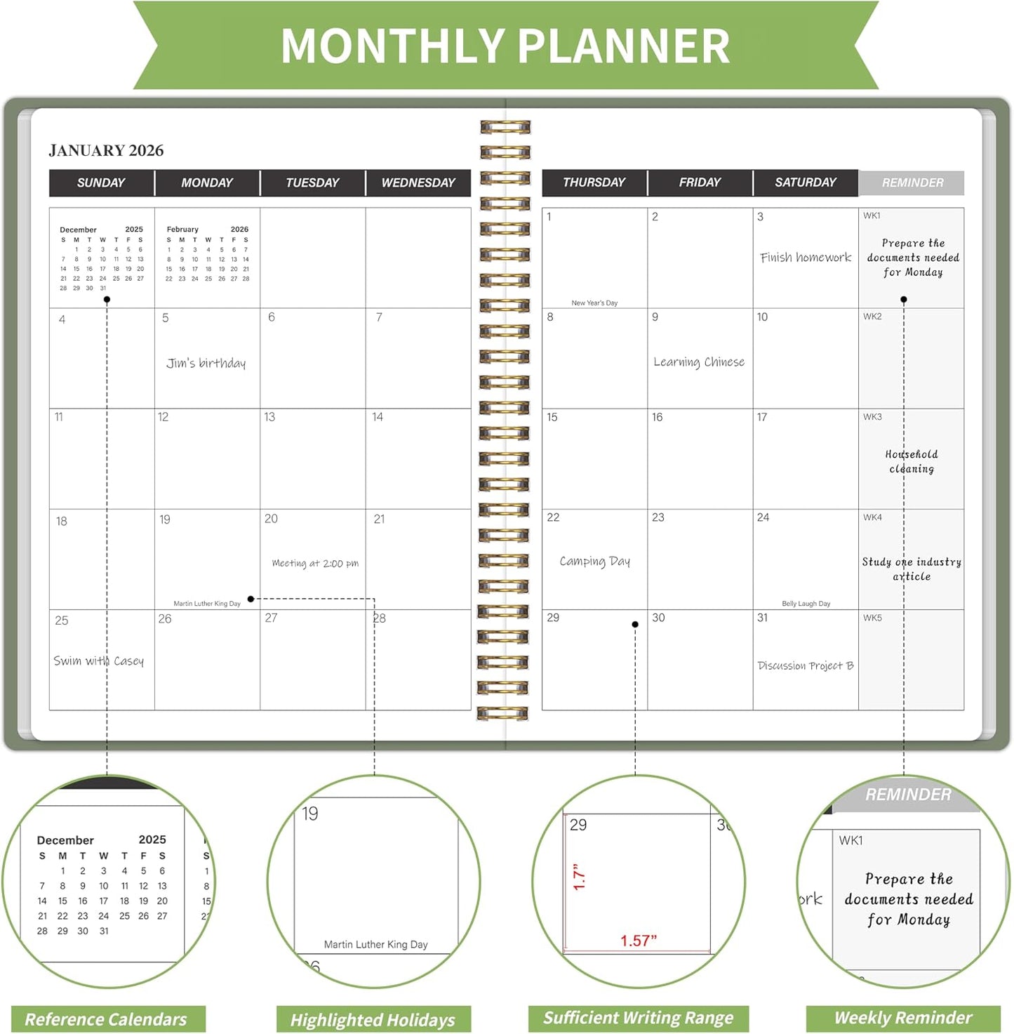 KMQOY Monthly Planner 2026-2027, 2026 Calendar 24 Months Planner, Jan 2026 - Dec 2027, 7.5"x10", Personal Calendar with Monthly Goals, To-Do List, Habit Tracker, 2 years for School Office Home Planning(Black)
