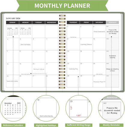 KMQOY Monthly Planner 2026-2027, 2026 Calendar 24 Months Planner, Jan 2026 - Dec 2027, 7.5"x10", Personal Calendar with Monthly Goals, To-Do List, Habit Tracker, 2 years for School Office Home Planning(Black)