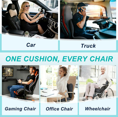 Seat Cushion for Office Chair and Car, Lumbar Support Pillow for Office Chair, Memory Foam Ergonomic Seat Cushion for Long Sitting, Back & Tailbone Pain, Sciatica - Dark Gray & Light Gray