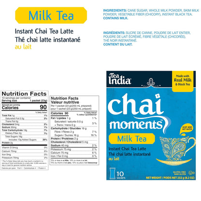 Tea India Chai Moments Cardamom Chai Instant Latte Powder,10 Packets 6 Pack
