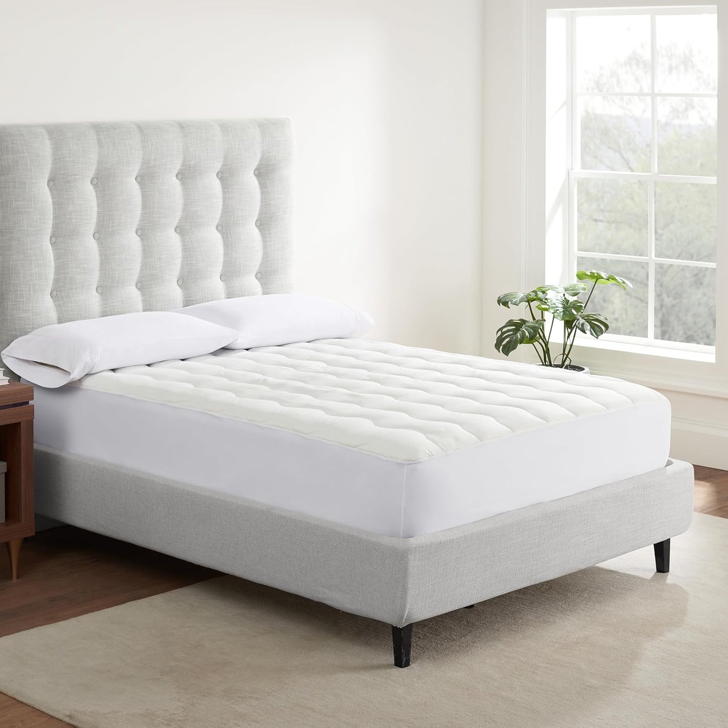 Serta Air Dry Extra Comfort Plus 100% Cotton Fabric Quilted Mattress Pad, Cooling and Breathable Mattress Cover, Moisture Wicking Protection with 18" Deep Pocket, Queen, White