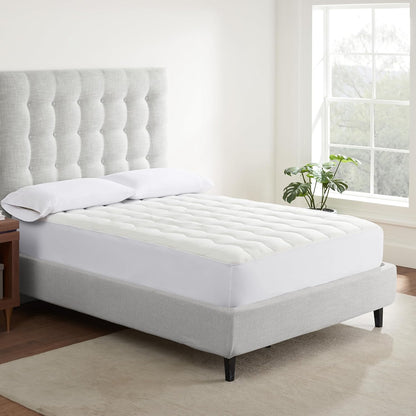 Serta Air Dry Extra Comfort Plus 100% Cotton Fabric Quilted Mattress Pad, Cooling and Breathable Mattress Cover, Moisture Wicking Protection with 18" Deep Pocket, Queen, White