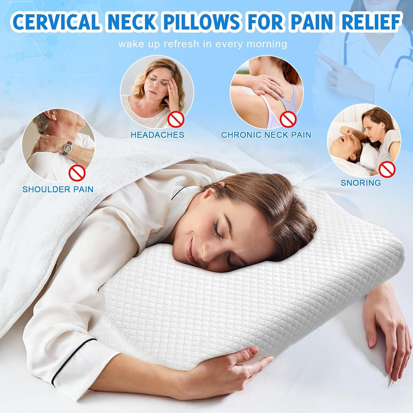 Cervical Neck Pillow for Pain Relief – Ergonomic Memory Foam Pillow for Side Sleeper Contour Orthopedic Bed Pillow for Neck Support with Cooling Cover – Ideal Christmas Birthday Gift for Women Men